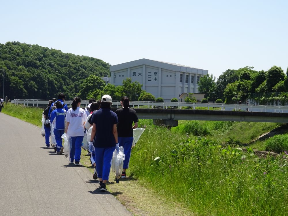 滑川の側道の清掃